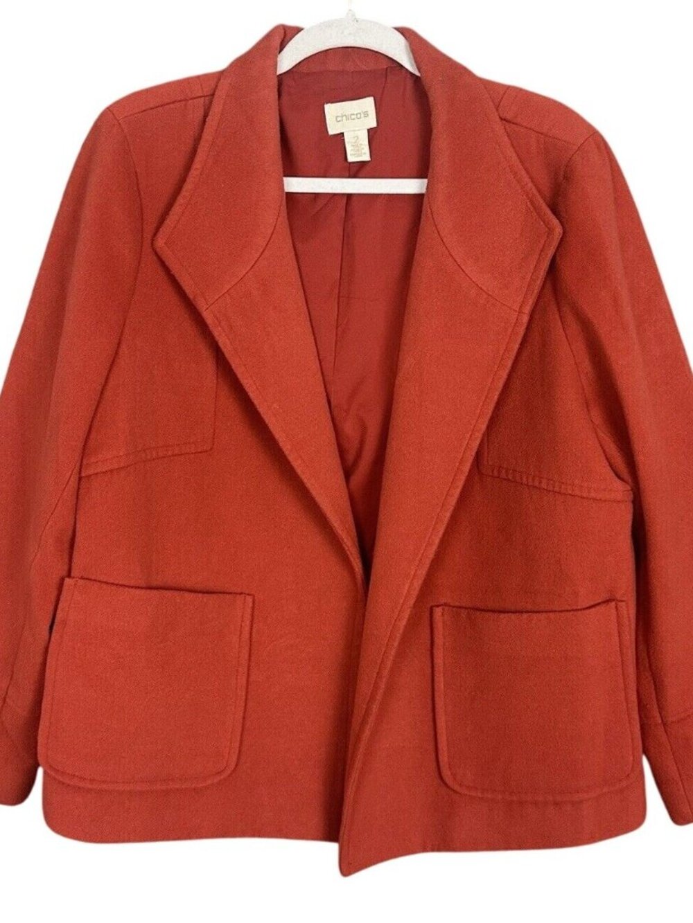 Chicos Burnt Orange Open Front Coat Jacket Oversized Size 2 / Medium